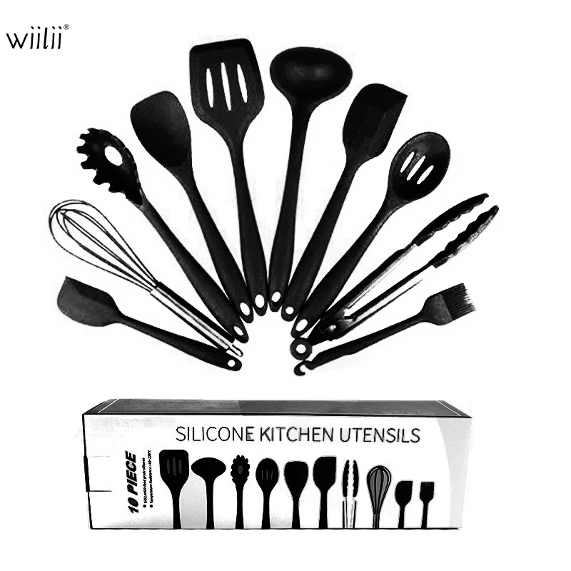 

Wiilii Silicone 10pcs Cookware Set Cooking Utensils Non-Stick Multifunctional Cook Tools Scoop spoon Pot Kitchen Accessories