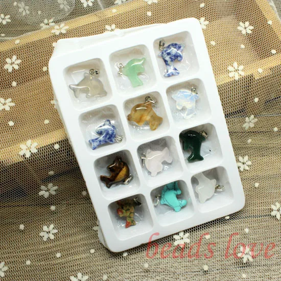

WHOLESALE 12pcs Mix Multi-style Carved Dolphin Natural Stone Charms Finding Pendants 16mm*20mm (W02744)