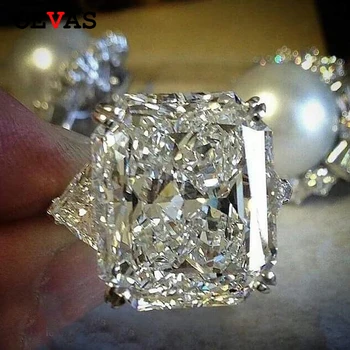 

OEVAS Big AAA White Cubic Zircon Rings Female Women Wedding Band Shiny Crystal party Rings girls Jewelry Gifts for friends Bague