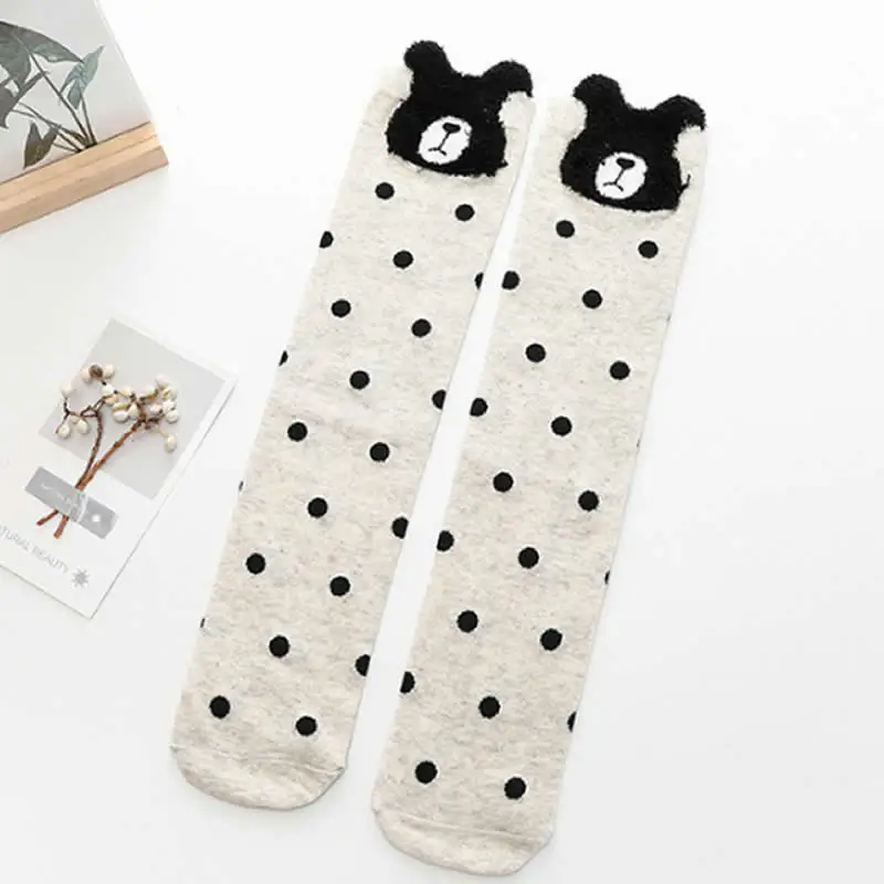 Детские гольфы носки для мальчиков и девочек с рисунком панды и кролика гольфы до колена для мальчиков-Детские хлопковые гольфы - Цвет: Dot bear