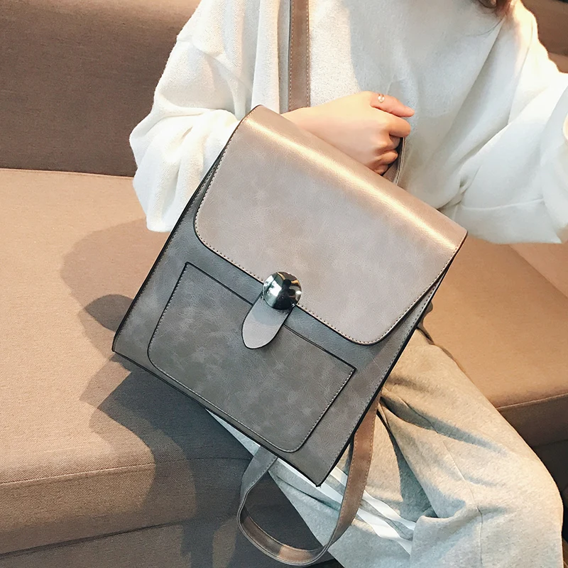 

Women Leather Backpack Classic Ladies Rucksack Shoulder Bag Vintage Female Summer Backpack Satchel Makeup Backpack
