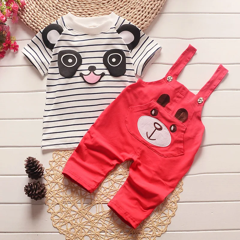 

Summer Infant baby clothing set cotton material striped o-neck with panda printed Kids boys Girls clothes t-shirt & pants 1-3Y
