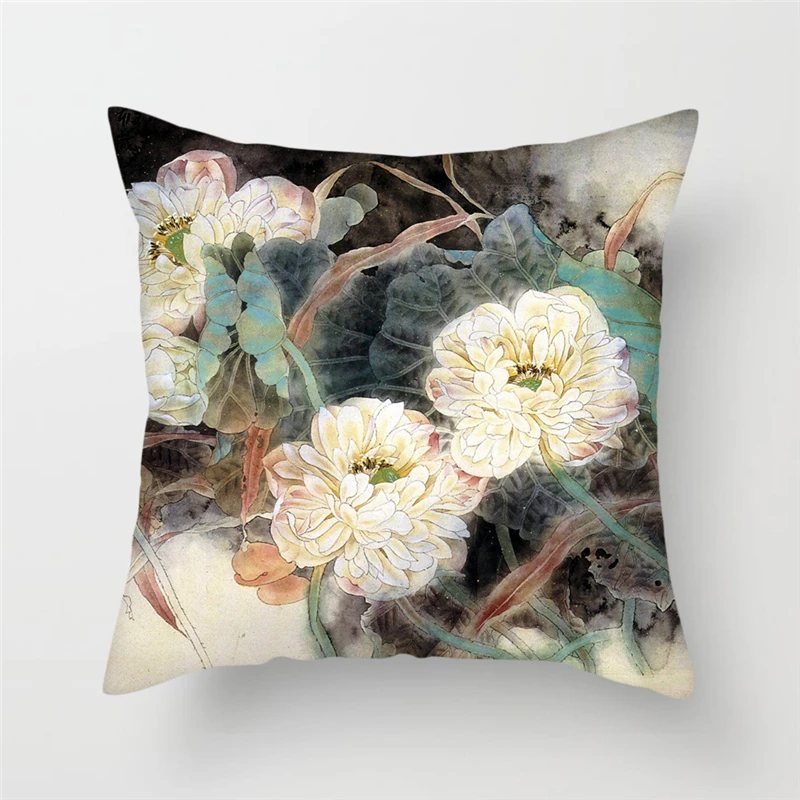 Fuwatacchi Birds Painting Pillow Covers Plum Blossom Cushion Covers for Home Sofa Chair Decors Flowers Landscape Pillowcases