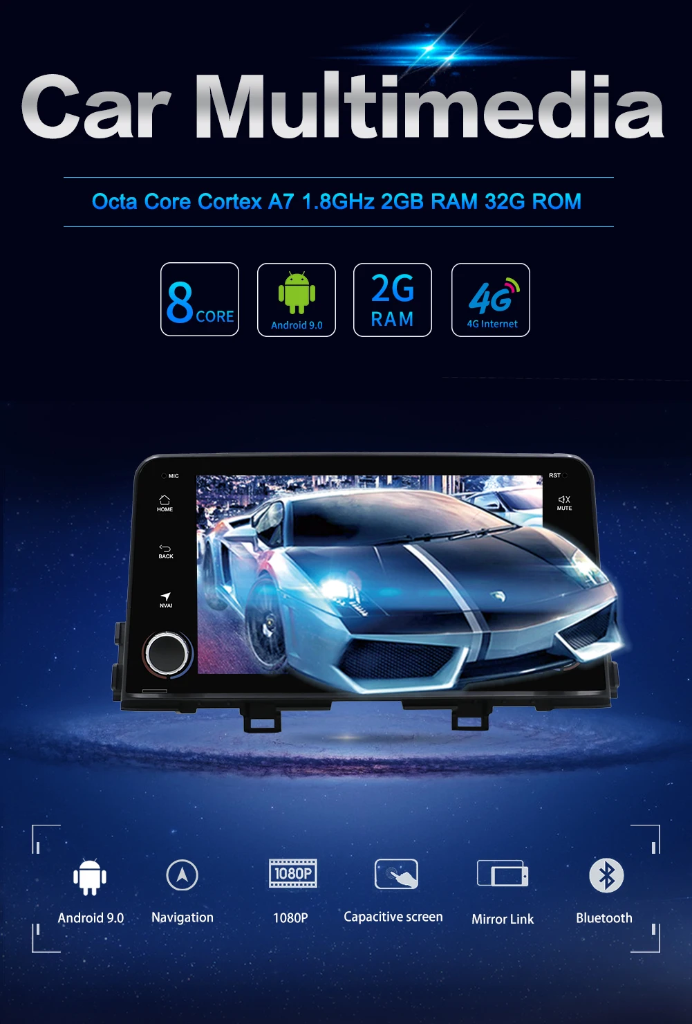 Clearance Car Multimedia Player Android 9.0 For kia Picanto 2017 2018 2din car radio gps navigation Bluetooth OBD DAB 4G Wifi SWC Map 8
