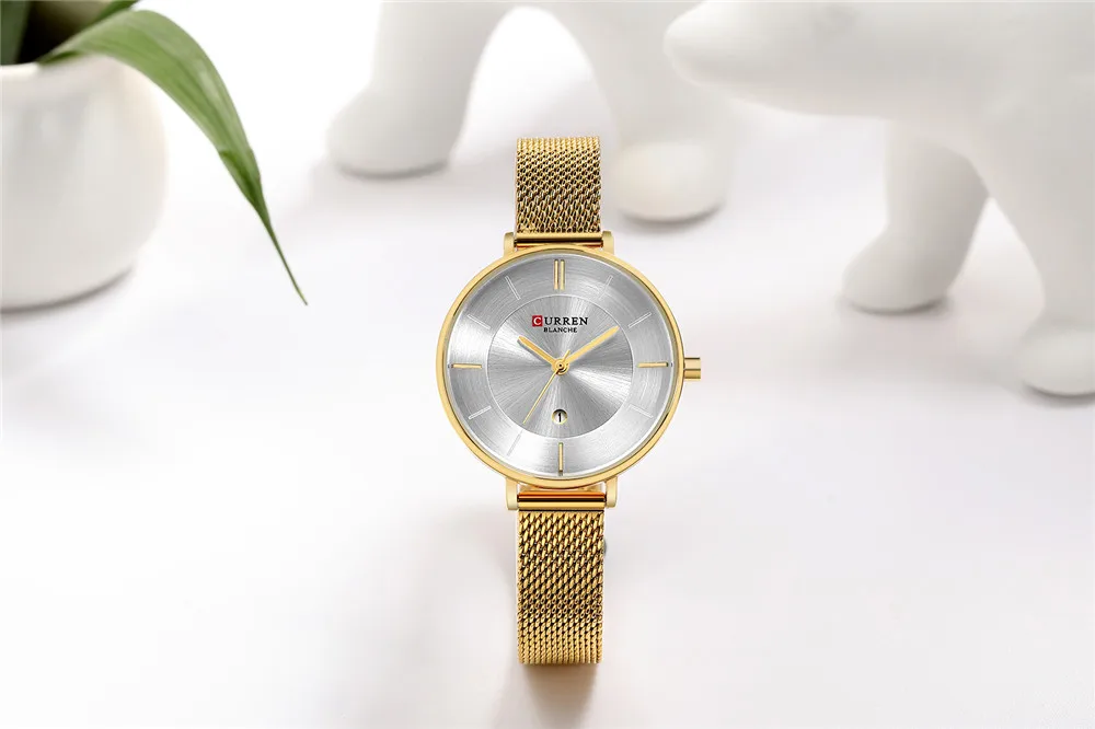 CURREN женские модные часы креативные Женские повседневные часы из нержавеющей стали с сетчатым ремешком стильные дизайнерские серебряные кварцевые часы для женщин