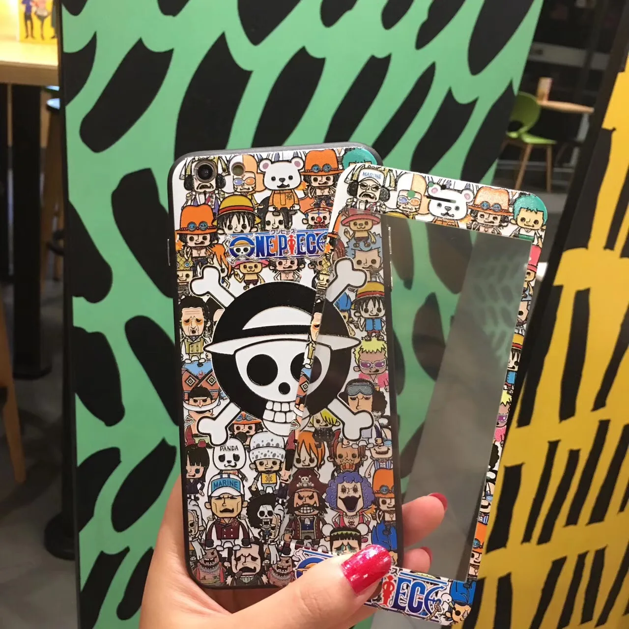 

One Piece Pattern Phone Cases for iphone 6 6S 8 7 plus PC+TPU Cover+3D 9H Screen Protector Tempered Glass Protective Film