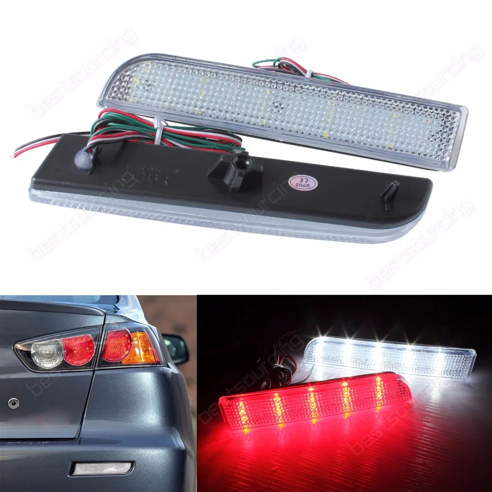 

ANGRONG Clear Lens Rear Bumper Reflector LED Brake Light For Mitsubishi Lancer Evolution X CZ4A Outlander Sport/RVR/ASX (CA257)