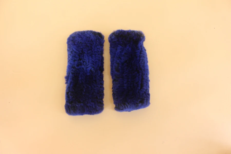 Новое поступление, женские вязаные перчатки из натурального меха кролика Рекс, одноцветные теплые женские перчатки, подарок для жены, 25 см, теплые перчатки на запястье - Цвет: navy blue