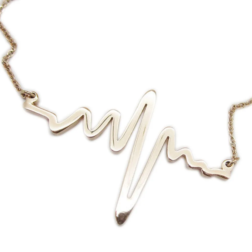 أزياء شيك الكورية نمط الفضة الذهب لهجة ECG Heatbeat الكهربائي قلادة قلادة سلسلة قصيرة تصل إلى عظمة الترقوة NL-0827