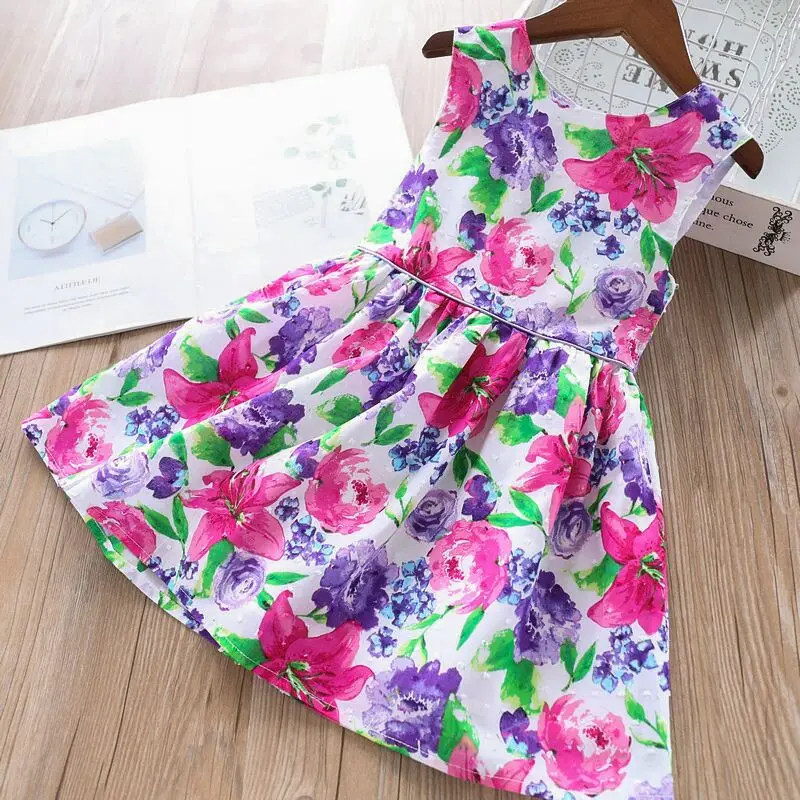 

Toddler Girl Cotton Floral Dress Sleeveless Kids Elegant Wholesale Lots Bulk Frock Clothes Girl Fashion A-line Party Dress 2019