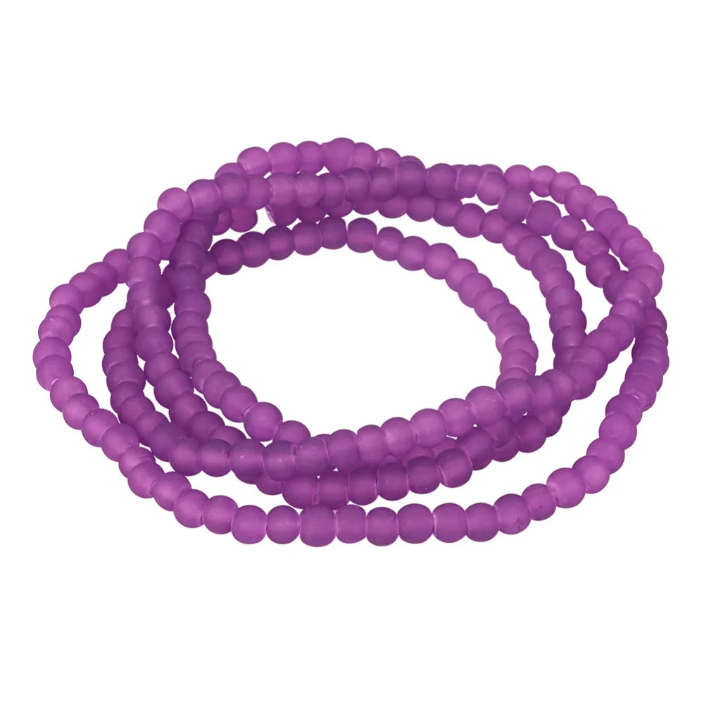 4mm 200pcs/str Transparent Glass Crystal Loose Bead Strand Frosted Round Purple Beads, Hole: 1.1~1.6mm, 31.4\