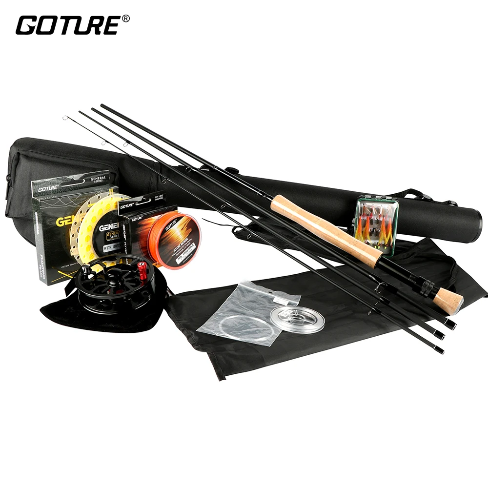 Goture Fly Fishing Reel Rod Set Combo 2.7M Fly Rod 5/6 7/8 CNC-machined Aluminum Reel with Fly Line Fly Lures Full Kit with Bag