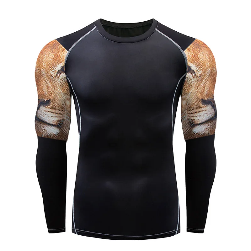 Мужская футболка Rashguard дышащий с длинным рукавом боксерские майки Muay Thai футболки фитнес-Спорт тенниска Bjj печать Тигр топы