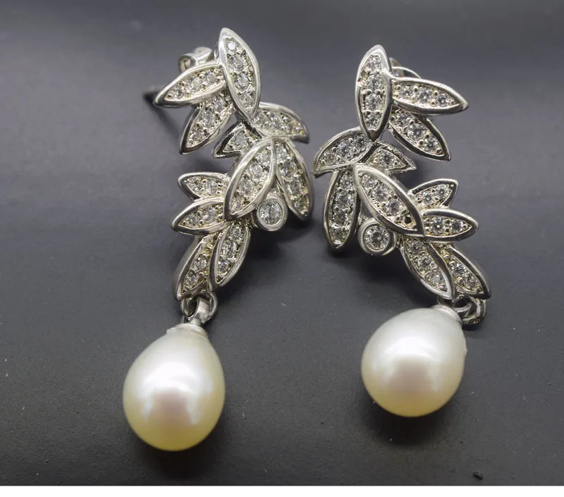 

freshwater pearl white rice 7-9mm hook earrings amazing flower hook for woman gift nature