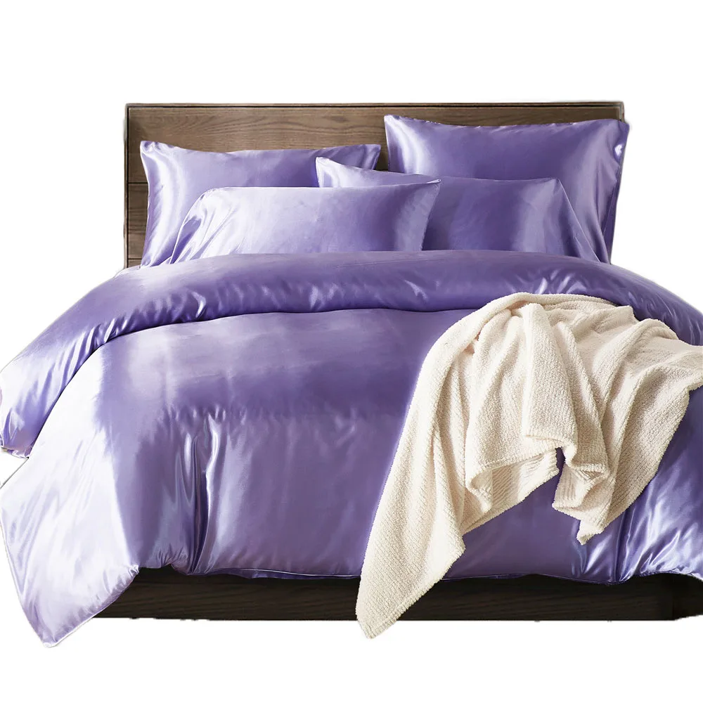 

Luxury Silky Duvet Cover Set For Single Simple Purple Satin Bedding Set Twin King Microfiber Children Bedclothes Bed Linen Set