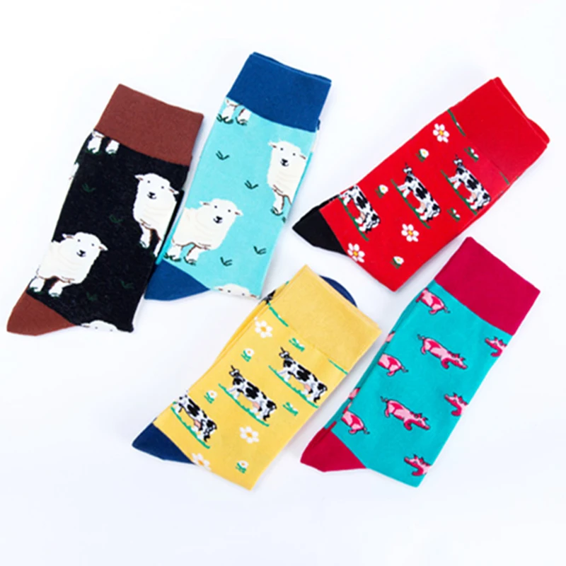 2018 bauernhof Tier Schafe Kuh Schwein Premium Funky Männer Frauen Socken Glücklich Kurze Bambus Männlichen Baumwolle Pop Crazy Weibliche Trekking socken