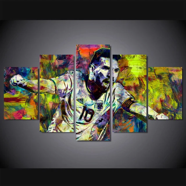 5 Panel Large Hd Printed Painting Lionel Messi Colorful Canvas Print 5 Panel Large Hd Printed Painting Lionel Messi Colorful Canvas Print Art Home Decor Wall