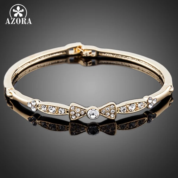 AZORA Gold Color Stellux Austrian Crystal Bowknot Bangle Bracelet TB0033