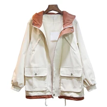 Повседневная Женская куртка на молнии, модная верхняя одежда свободного размера плюс, рабочие весенние пальто, куртка с длинным рукавом и капюшоном на осень