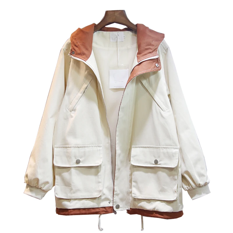 

Causal Jacket For Women Zipper Fashion Outerwear Loose Plus Size Tooling Spring Coats Long sleeve jacket with hood autumn