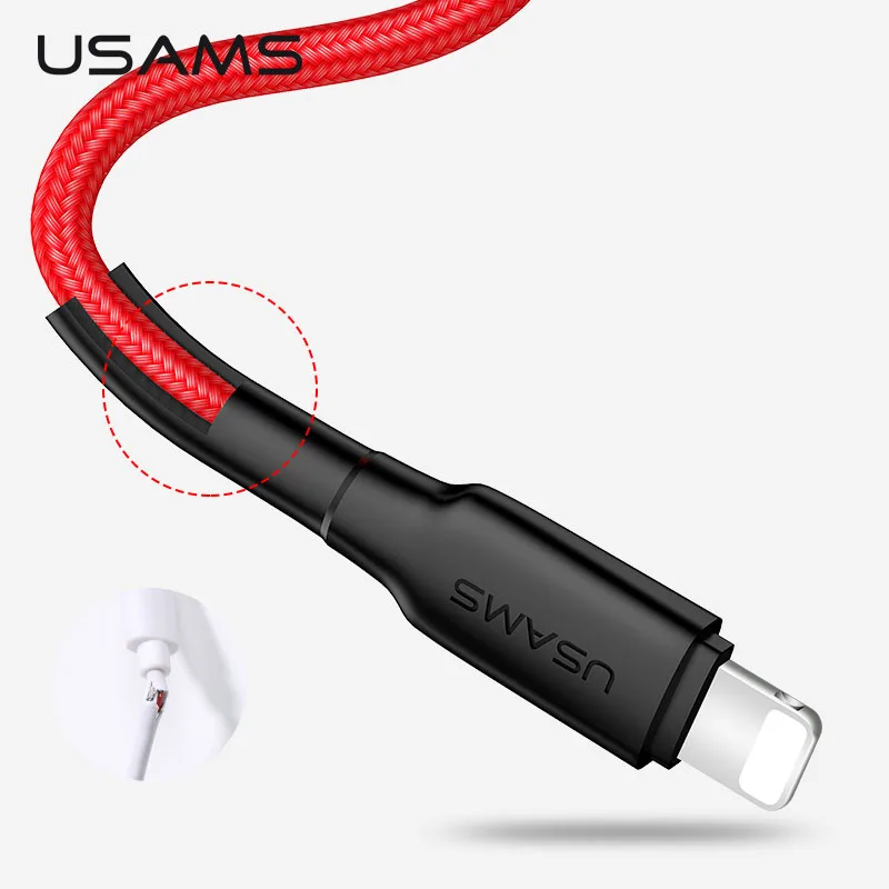 

Mobile Phone Cable for iPhone XR Cable USAMS SR Braided Nylon Data Cord for Lighting Cable Smart 2A Fast Charge USB Cable iOS