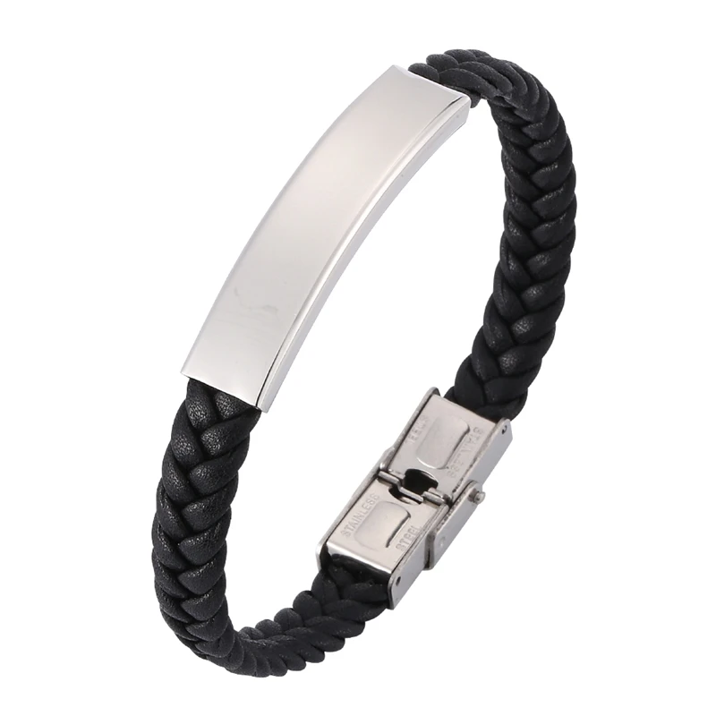 

Fashion Leather Bracelets for Men Women Silver Stainless Steel Bar Bangles Casual Personalized Male bracelets Jewelry BB0383