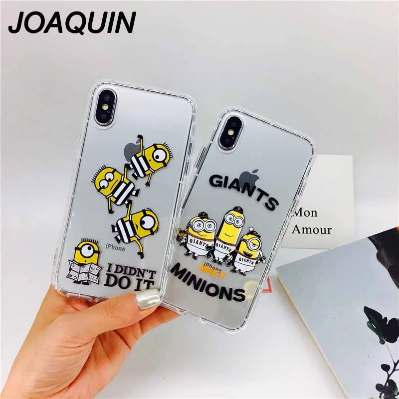 

3D Lovely Cartoon Phone Cases Yellow Minions Design Soft Silicone Clear IMD Case Cover for Iphone 6 6S 7 8 Plus X Fundas