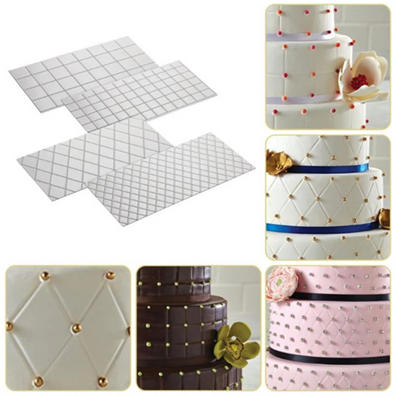 

Grid 4Pcs craft Cake Mat Biscuit Cake Sugar Paste Mold Border Pattern Decorating
