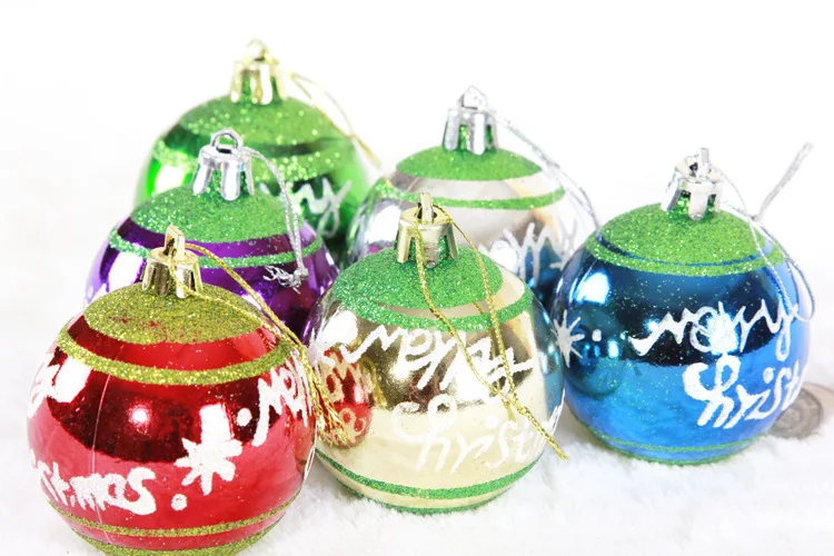 6 Cm Joyeux Boules De Noel De Couleur Dessin Pour Chritsmas Arbre Boule Pendante Decoration Aliexpress