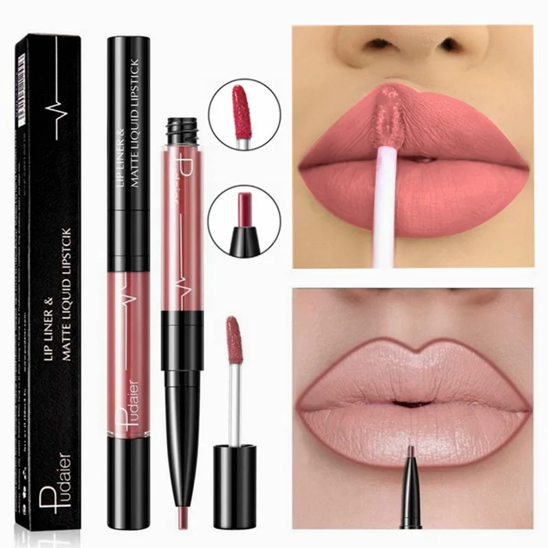 

Double-end liquid lipstick waterproof long lasting velvet lipstick matte lip liner nude sexy red lip makeup lipstick pencil
