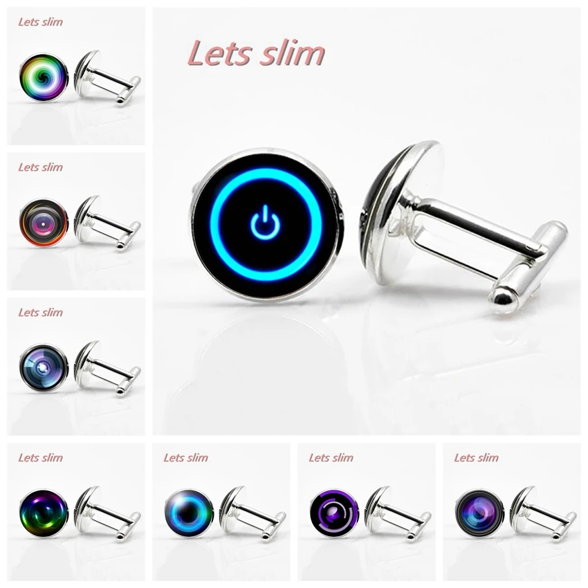 

Power Button Computer Button Switch Digital SLR Lens High Quality Game Playstation Star Glass Men's Brand Handmade Cufflinks