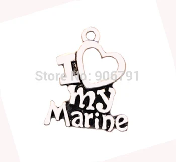 

Antique Silver Series I Love My Marine letters Fashion Charms