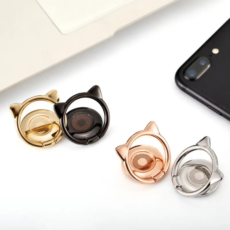Metal Cute Cat Ear Ring Holder 360 Degree Rotary Smartphone Finger Ring Stand for Samsung iPhone Xiaomi Cellphones