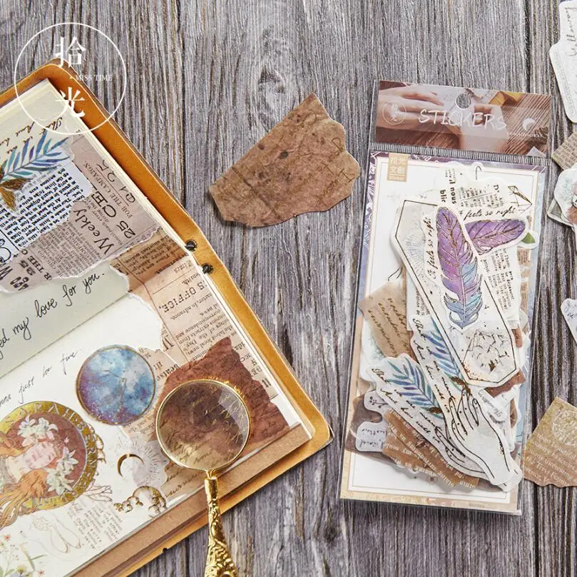 

60 pcs/lot Decorative Feather Floral Diary Journal Vintage Paper Scrapbooking Label Stickers Stationery Teacher School Supplies