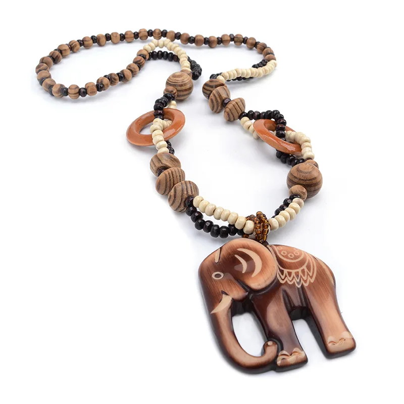 Hand-Carved-African-Grassland-Winds-Wild-style-Elephant-Woody-Beaded-pendant-necklace-Women-Fashion-Jewelry-Birthday