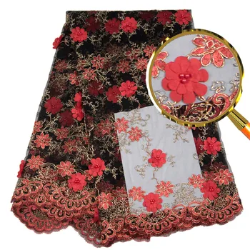 

Lace Fabric Royal Gold French Lace Fabric with Beaded Nigerian French Fabric High Quality African Tulle Lace Fabric