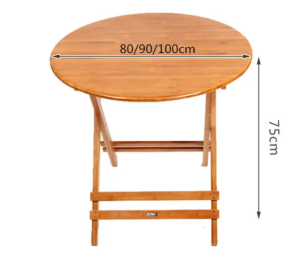 Bamboo Furniture Folding Round Table 80-100cm Outdoor/Indoor Garden Table Legs Foldable Portable Folding Dining Table Bamboo