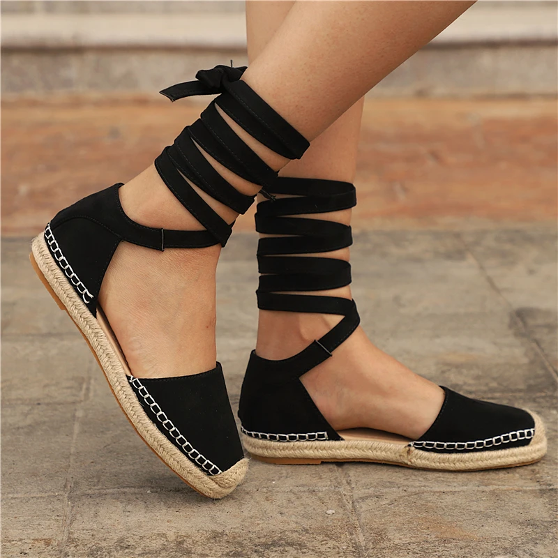 

2019 New Summer Ladies Fishman Sandals Woman Riband Lace-up Fashion Flat With Mujer Shoes Plus Size 35-43 XWZ4986