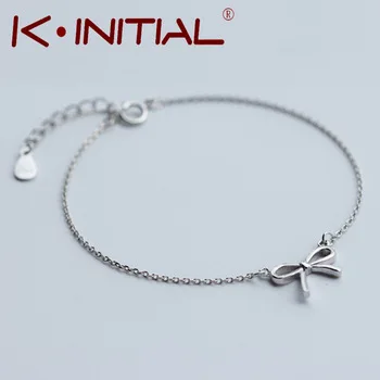 Kinitial 1Pcs 2017 Hot Knot Pendant Chain Bracelet Bangle Fashion 925 Silver Bowknot Bracelets Charm Cuff Jewelry For Woman Gift