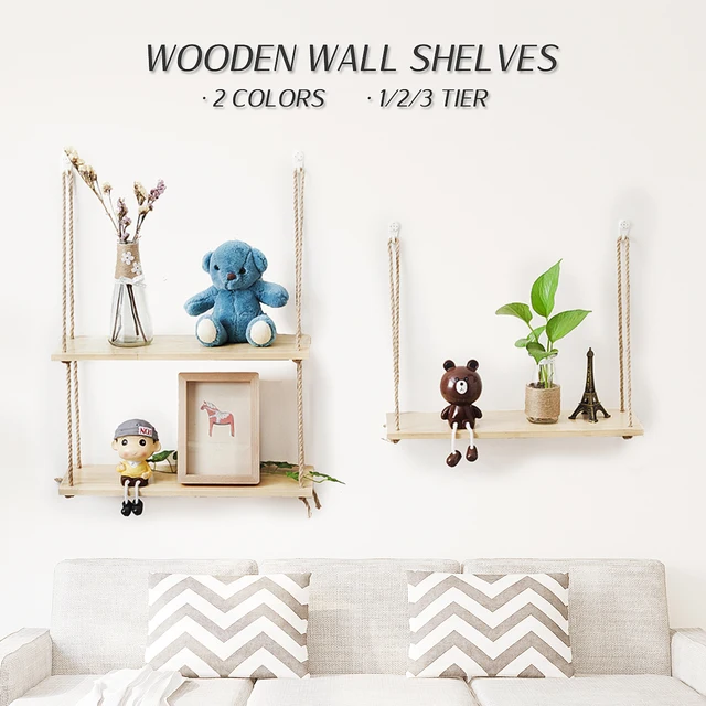 Best Quality Wall Hanging Living Room Bookcases 1/2/3 Shelf Home Decoration Wood Wall Rope Floating Storage Shelf Crafts Display Decor Best Quality Wall Hanging Living Room Bookcases 1/2/3 Shelf Home Decoration Wood Wall Rope Floating Storage Shelf Crafts Display Decor