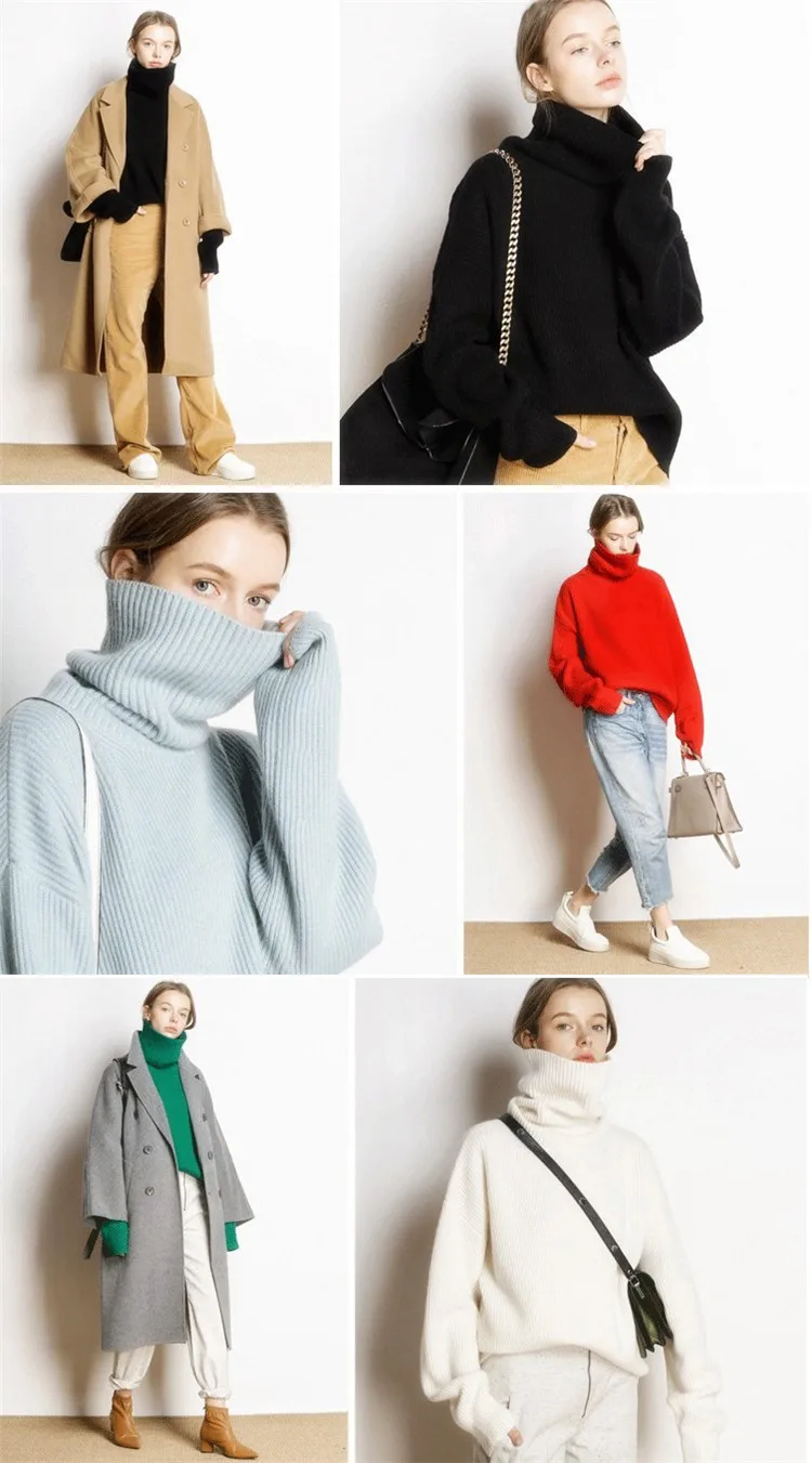Женские свитера с высоким воротом, кашемировые и шерстяные вязаные Джемперы, женские пуловеры, свободный Зимний модный теплый свитер