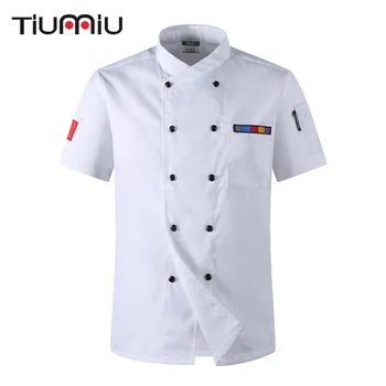 

5 Colors Wholesale Unisex Kitchen Chef Uniforms Short Sleeve Breathable Double Breasted Chef Jackets & Apron Bakery Food Service