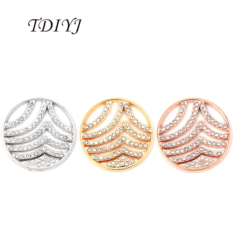

TDIYJ 6Pcs Fashion 25mm Water Ripples Coin Disc with Crystals for My Coin Frame Pendant Necklace as Women Jewelry Accessories