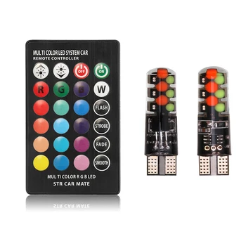 

2 Pieces T10 W5W LED RGB Car Lights LED Bulbs With Remote Control 194 168 501 Strobe Led Lamp Auto Interior Reading Lights