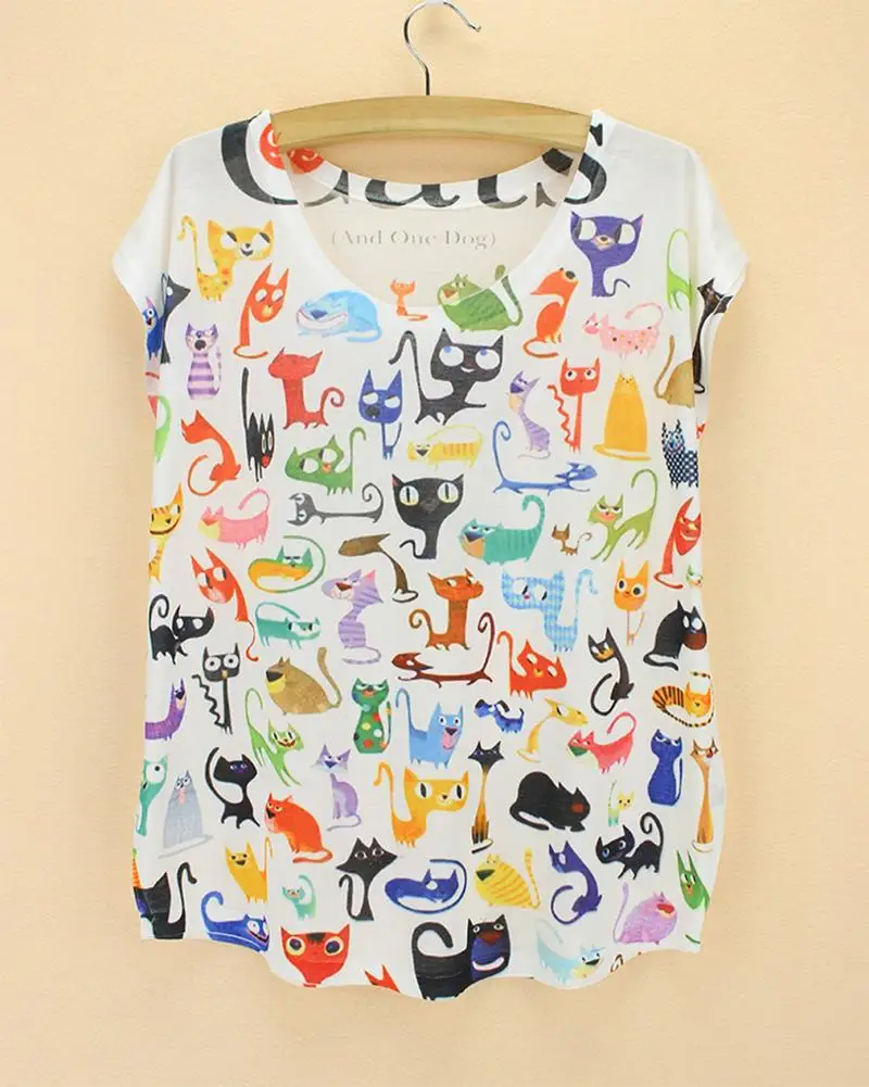 Doodle Chats Imprimer T Shirt Dames Nouveaute Motif T Shirts Femmes Mode Ete Tee Grande Taille Hauts T Shirts A Manches Courtes Vetements Aliexpress
