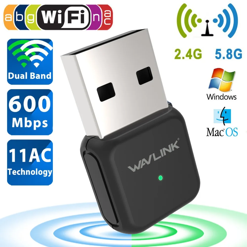 Wavlink USB Wifi адаптер 600 Мбит/с WiFi ключ двухдиапазонный 2,4/5 ГГц беспроводной USB Wifi приемник мини Сетевая Карта Антенна для рабочего стола