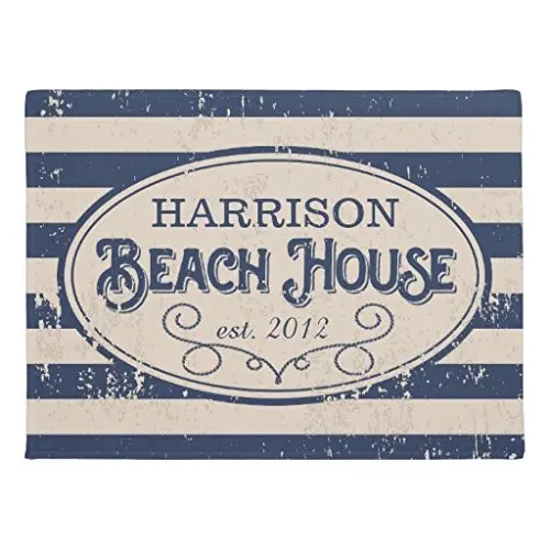 Ailovyo Vintage Beach House Personalized Navy Blue Non Slip Entry Way