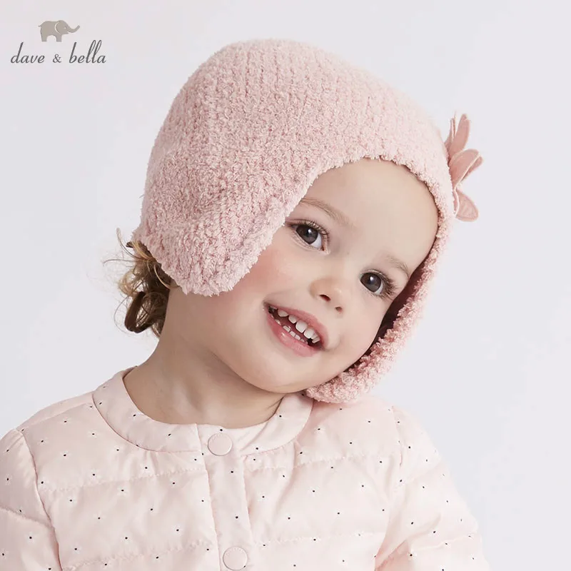 

DB6114-1 dave bella autumn winter baby girls pink purple hat cat textile hat