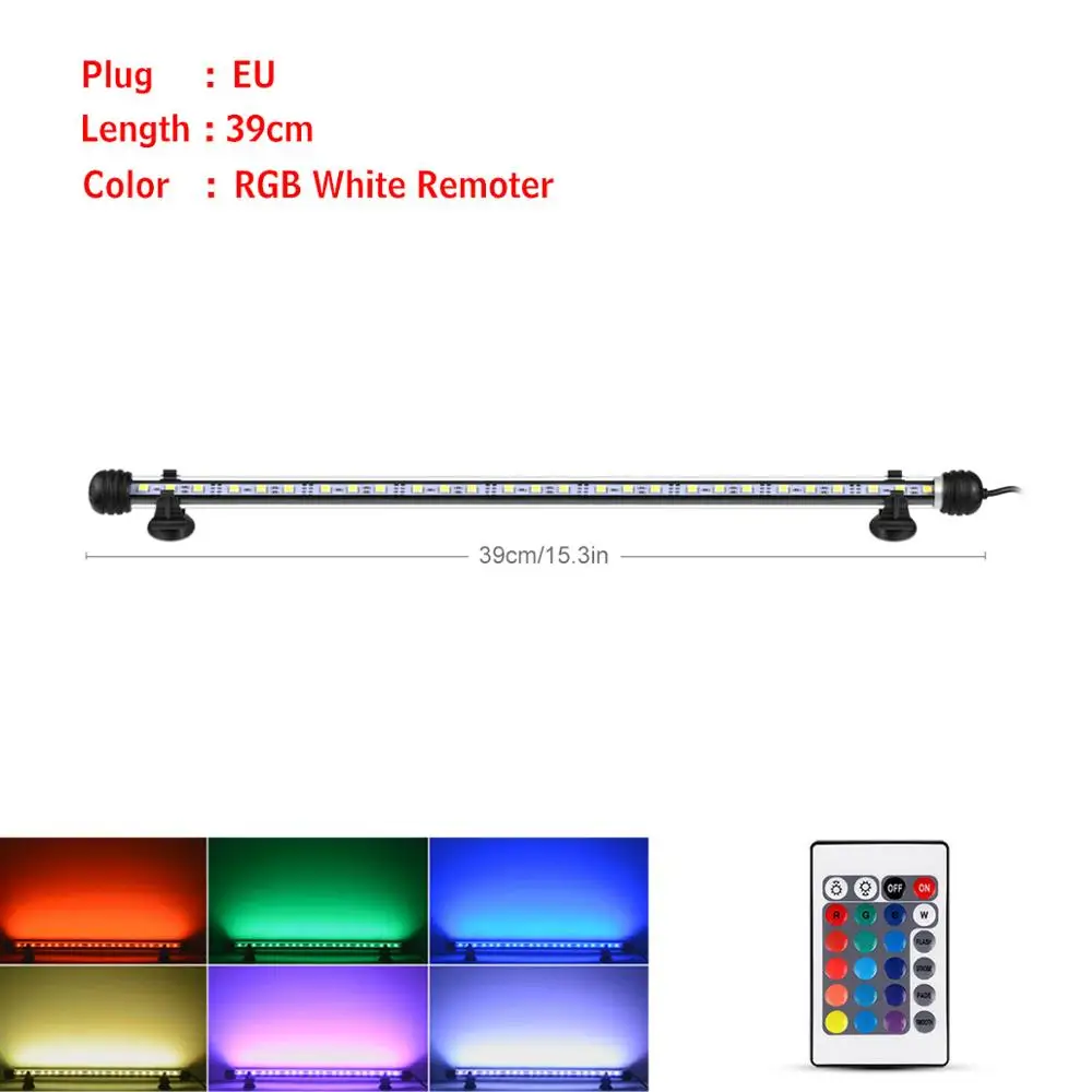 RGB светодиодный освещение для аквариума Водонепроницаемый подводный аквариум лампа 19-49 см бар освещение для выращивания растений 110 В 220 В ЕС США адаптер - Цвет: 39cm - EU Plug