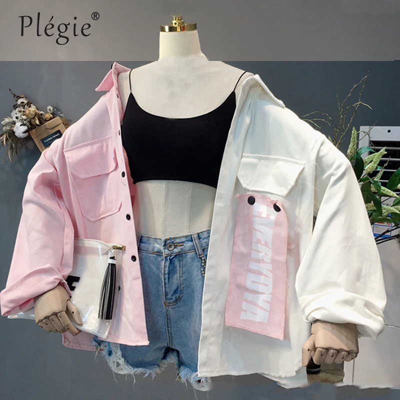 Harajuku Oversize Patchwork Jacket Women 2021 Spring Autumn New Arrival Outwear Coat Hip Hop Streetwear Loose BF Style Jackets